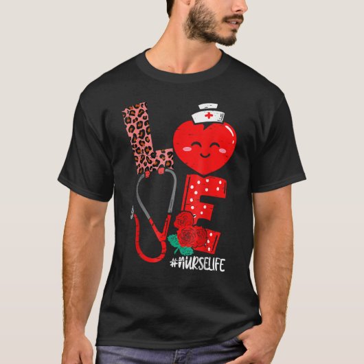 Love Heart Stethoscope Nurse Life Valentine Day 20 Tシャツ (正面)