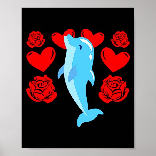 Love Heart Valentines Day Roses Dolphin Boys Kids  ポスター (正面)