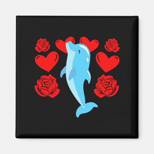Love Heart Valentines Day Roses Dolphin Boys Kids  マグネット (正面)