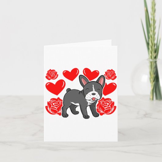 Love Heart Valentines Day Roses French Bulldog Bo  カード (正面)