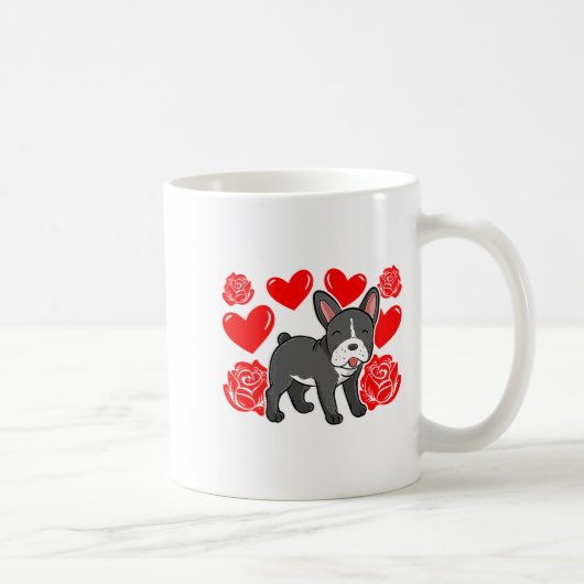 Love Heart Valentines Day Roses French Bulldog Bo  コーヒーマグカップ (右)