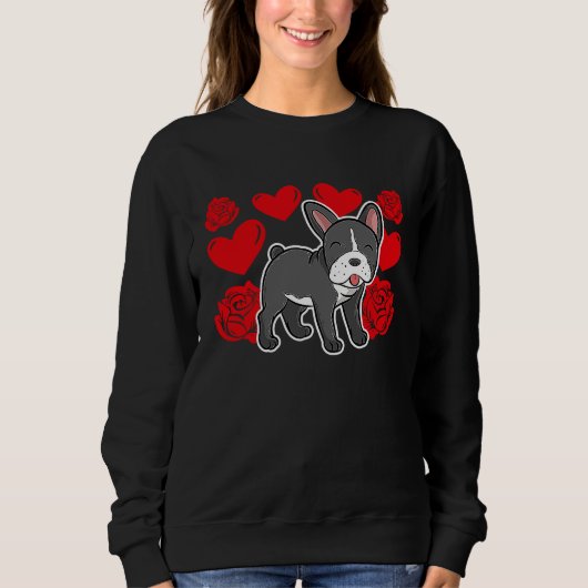 Love Heart Valentine's Day Roses French Bulldog Bo スウェットシャツ (正面)
