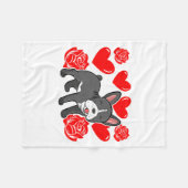 Love Heart Valentines Day Roses French Bulldog Bo  フリースブランケット (正面(横))