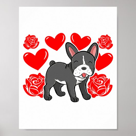 Love Heart Valentines Day Roses French Bulldog Bo  ポスター (正面)