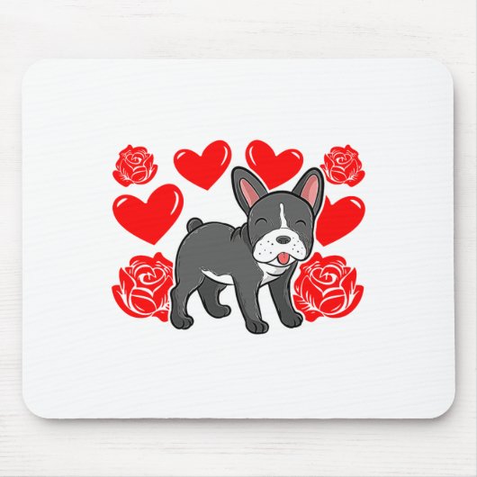 Love Heart Valentines Day Roses French Bulldog Bo マウスパッド (正面)