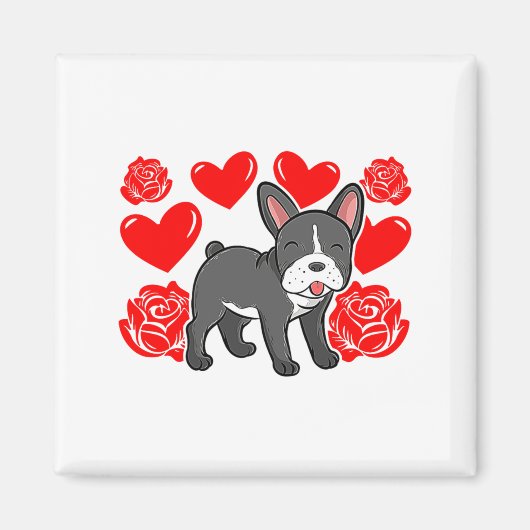 Love Heart Valentines Day Roses French Bulldog Bo  マグネット (正面)