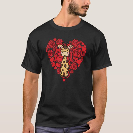 Love Heart Valentine's Day Roses Giraffe Boys Kids Tシャツ (正面)