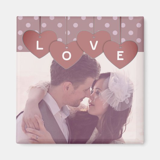 Love Hearts Banner Romantic Overlaid Custom Photo マグネット (正面)