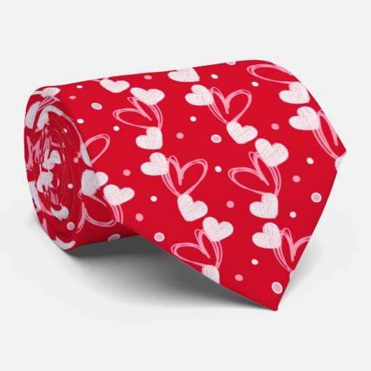 Love Hearts Doddles, Red, Neck Tie ネクタイ (ロール)