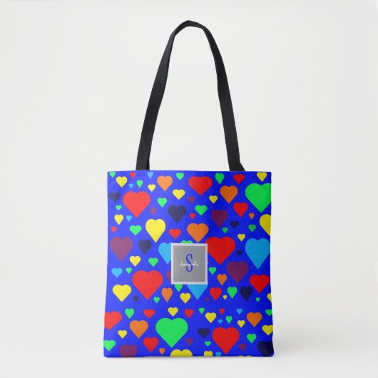 Love hearts on Blue Tote bag トートバッグ (正面)