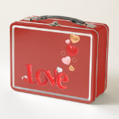 Love & Hearts Personalized Red Metal Lunchbox メタルランチボックス (正面)
