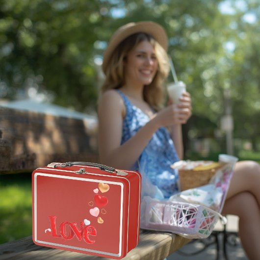 Love & Hearts Personalized Red Metal Lunchbox メタルランチボックス