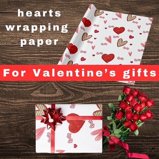 Love hearts red ラッピングペーパー