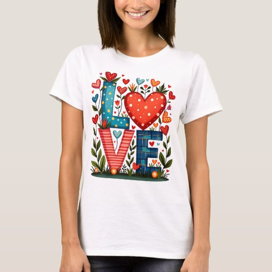 LOVE - Herzen und Blumen Tシャツ (正面)
