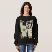 Love Hippie Peace Sign Flowers Groovy 60s 70s Retr スウェットシャツ (正面フル)