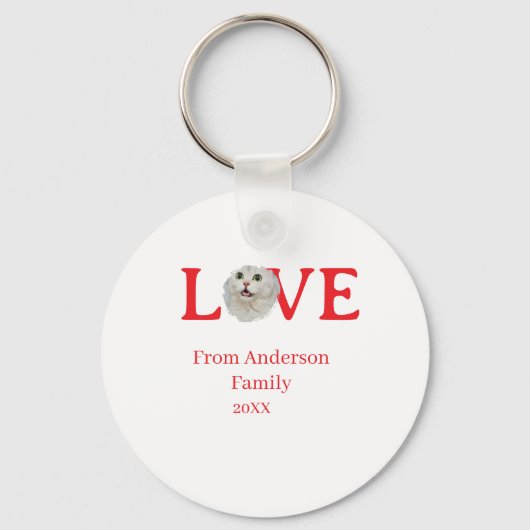 Love holidays cat photo pet family name bold lette キーホルダー (正面)