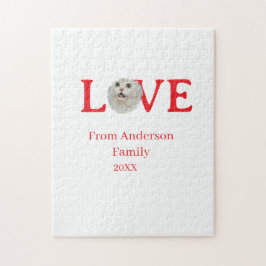 Love holidays cat photo pet family name bold lette ジグソーパズル