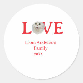 Love holidays cat photo pet family name bold lette ラウンドシール