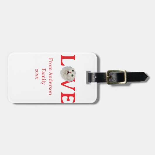 Love holidays cat photo pet family name bold lette ラゲッジタグ (正面横)