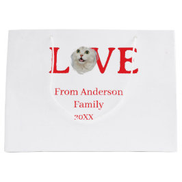 Love holidays cat photo pet family name bold lette ラージペーパーバッグ