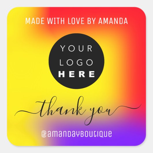 Love Hotで作られたカスタムショッピングロゴありがとう スクエアシール (正面)