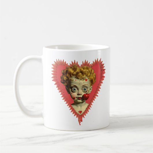 Love Hurts Fun Steampunk Cherub Angel Zombie Doll コーヒーマグカップ (左)