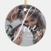 Love in エレガント Script |ハート付き2枚 セラミックオーナメント (正面)