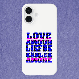 Love in 違う Languagesハートピンクとブルー iPhone 16ケース