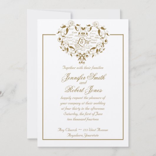 Love in Any Language in金ゴールド結婚式招待状 招待状 (正面)