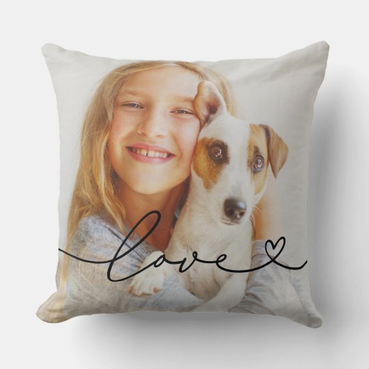 Love in Black Scriptとハートカスタム写真 クッション (正面)
