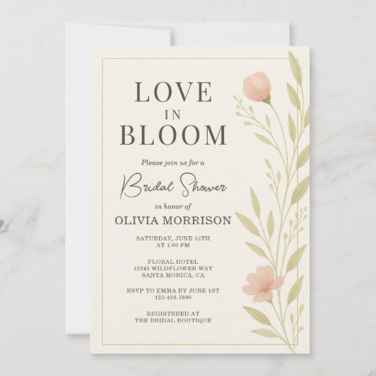 Love in Bloom ワイルドフラワーQRコード ブライダルシャワー 招待状 (正面)