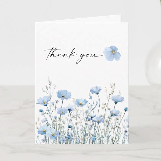 Love in Bloom Blue Bridal Shower Folded Thank You サンキューカード