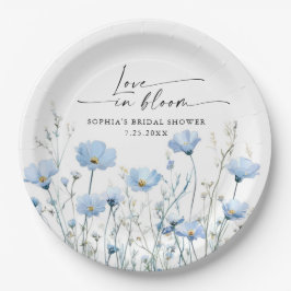 Love In Bloom Blue Bridal Shower Paper Plates ペーパープレート