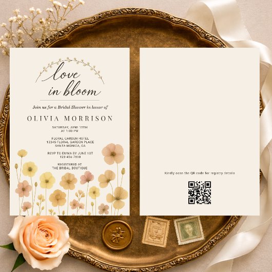 Love In Bloom Boho QR Code Bridal Shower  招待状