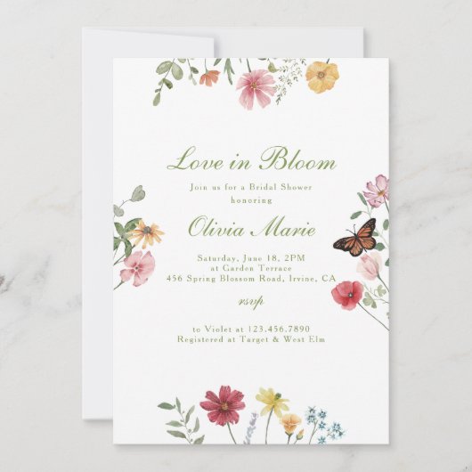 Love in Bloom Bridal Shower 招待状 (正面)