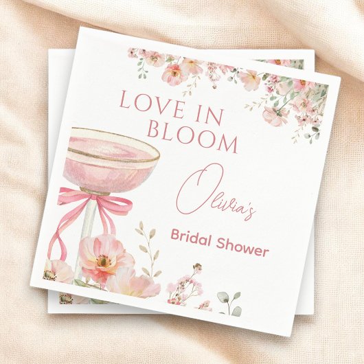 Love in Bloom Champagne Pink Bow Bridal Shower スタンダードカクテルナプキン