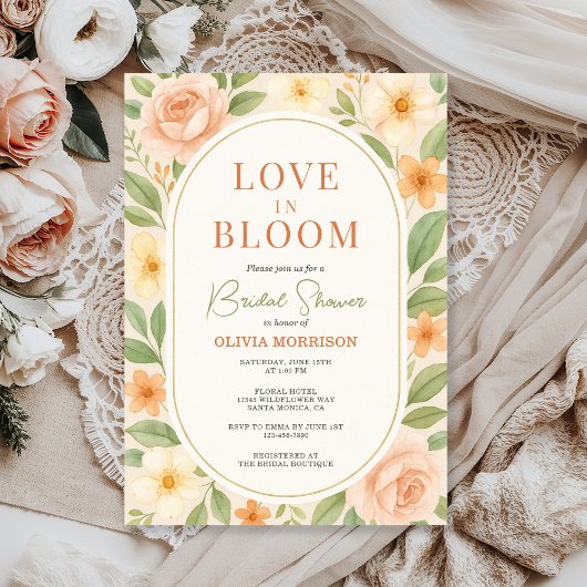 Love in Bloom Floral Botanical Bridal Shower 招待状