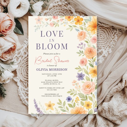 Love In Bloom Floral Bridal Shower 招待状