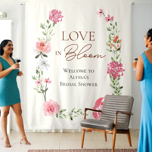 Love in Bloom Floral Bridal Shower Welcome Sign  タペストリー