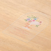 Love in Bloom Floral Garden Bridal Shower アクリル招待状 (レイダウン)