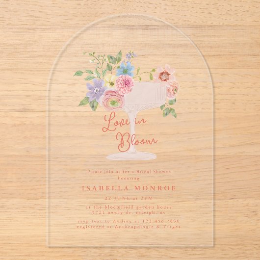 Love in Bloom Floral Garden Bridal Shower アクリル招待状 (正面)