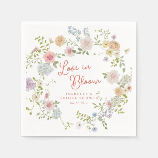Love in Bloom Floral Garden Bridal Shower スタンダードカクテルナプキン (正面)