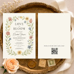 Love In Bloom Floral QR Code Bridal Shower 招待状<br><div class="desc">Love in bloom floral bridal shower invitation featuring romantic botanical florals and an integrated QR code for easy guest access. Designed so guests can quickly view RSVP details, registry information, or event updates with a simple scan. Ideal for garden inspired bridal showers, spring and summer celebrations, and romantic pre wedding...</div>