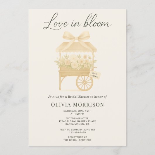 Love in Bloom Flower Market QR Code Bridal Shower 招待状 (正面)