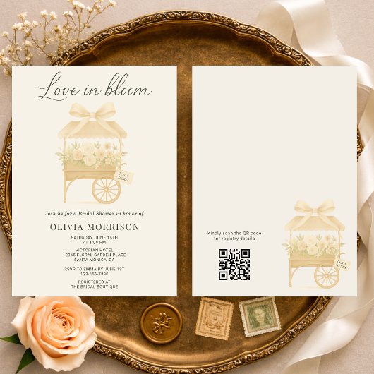 Love in Bloom Flower Market QR Code Bridal Shower 招待状