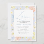 Love in bloom Modern Blue Flowers Bridal Shower 招待状 (正面)