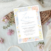 Love in bloom Modern Blue Flowers Bridal Shower 招待状