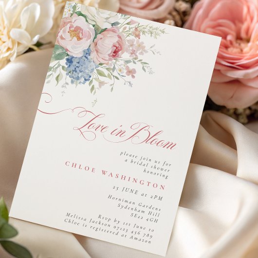 Love in Bloom Pastel Pink & Blue Bridal Shower 招待状
