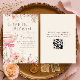 Love in Bloom QRコード シャンパン リボン ブライダルシャワー 招待状