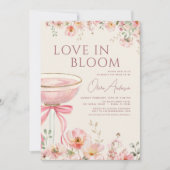 Love in Bloom QR Code Champagne Bow Bridal Shower 招待状 (正面)